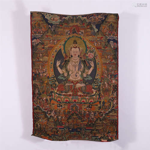 CHINESE EMBROIDERY THANGKA TAPESTRY OF GUANYIN