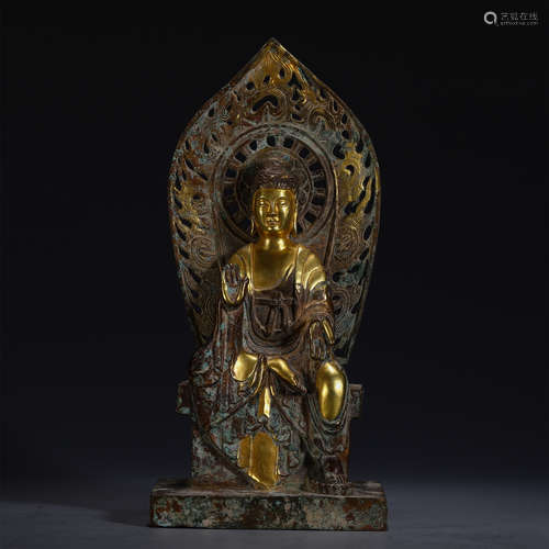 CHINESE SEATEDING BUDDHA IN GILT BRONZE