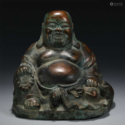 CHINESE BRONZE SEATED LAUGHING BUDDHA STATUE