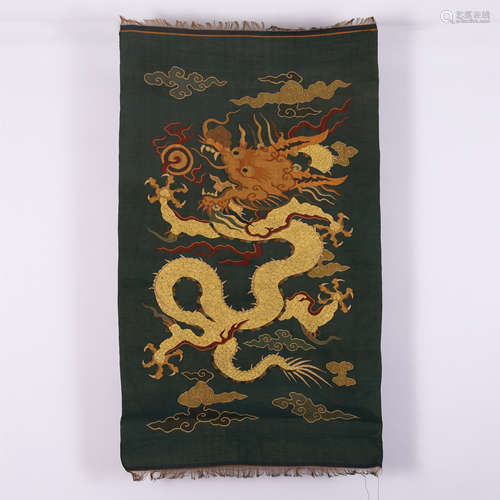 CHINESE SILK EMBROIDERY DRAGON AMONGST THE CLOUDS