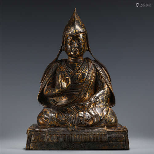 CHINESE TIBETAN BRONZE GILT LACQUERED BUDDHA STATUE