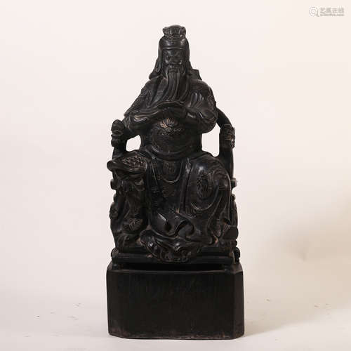 CHINESE ROSEWOOD CARVED GUANGONG WARRIOR STATUE