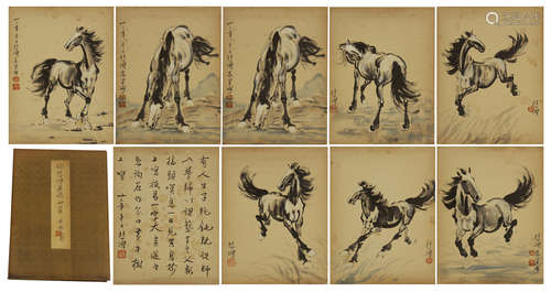 CHINESE PAINTING ALBUM OF RUNNING STEEDS BY XU BEIHONG