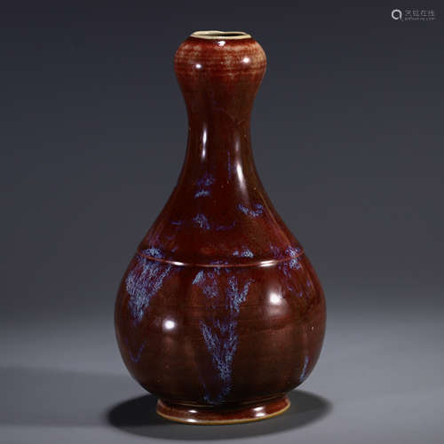 CHINESE PORCELAIN WARE RED GLAZE GARLIC MOUTH BOTTLE VASE