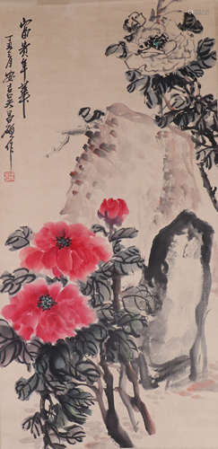 CHINESE INK AND COLOR PAINTING OF FLOWER AND BIRD BY WU CHANGSHUO