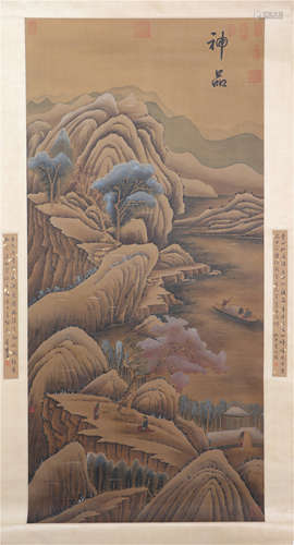 CHINESE PAINTING OF FIGURES IN MOUNTAIN VIEWS BY LI CHENG