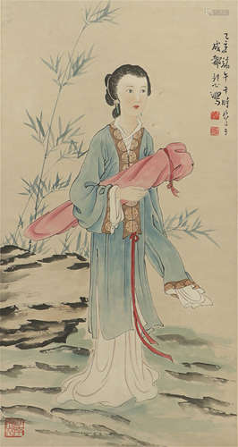 CHINESE REALISTIC PAINTING OF FIGURE OF COURT LADY