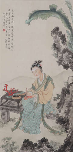 CHINESE PAINTING OF BEAUTY FIGURES IN GARDEN