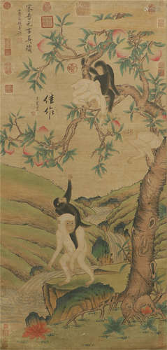 CHINESE PAINTING OF MONKEYS AND PEACH TREES