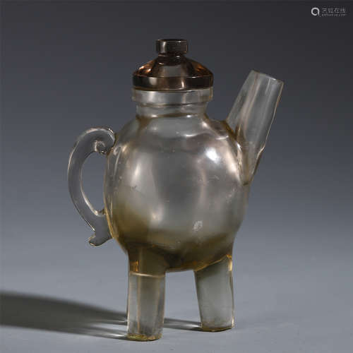 CHINESE ROCK CRYSTAL CARVED TRIPLE FOOT TEAPOT