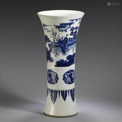 CHINESE BLUE AND WHITE PORCELAIN FLOWER GU VASE