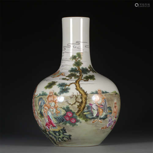 CHINESE FAMILLE ROSE FIGURE AND STORY VIEWS VASE