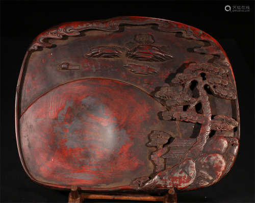 CHINESE DUAN INKSTONE CARVED WITH PINE TREES