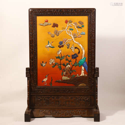 CHINESE FLOWER BIRD DECORATION TABLE SCREEN