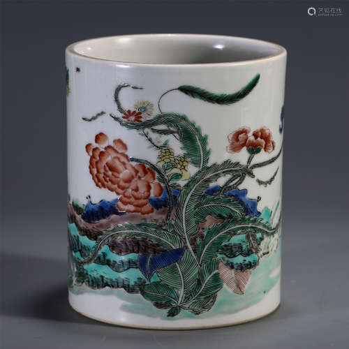 CHINESE WUCAI PORCELAIN FLOWERS BRUSH POT