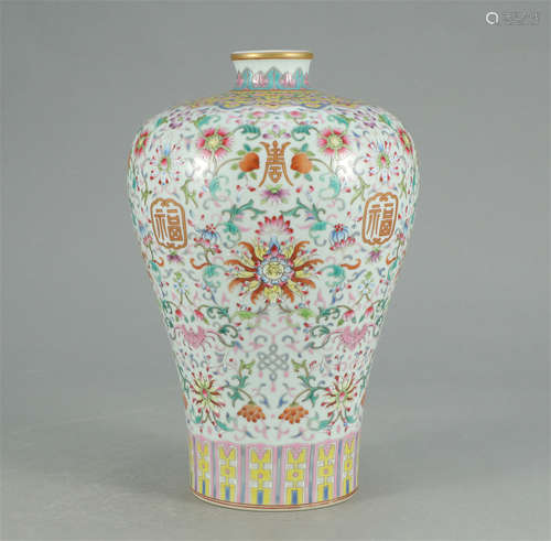 CHINESE FAMILLE ROSE FLOWERS MEIPING VASE