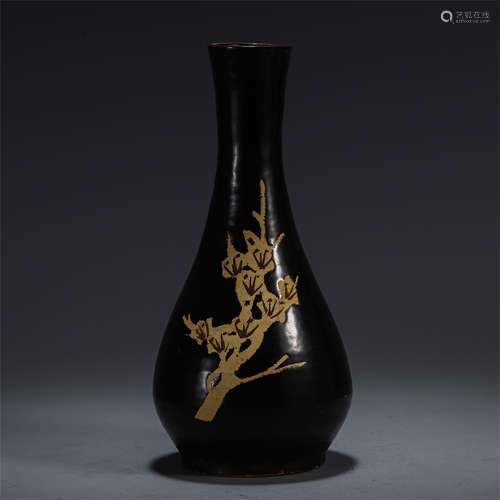 CHINESE JIZHOU KILN BLACK GLAZED BOTTLE VASE