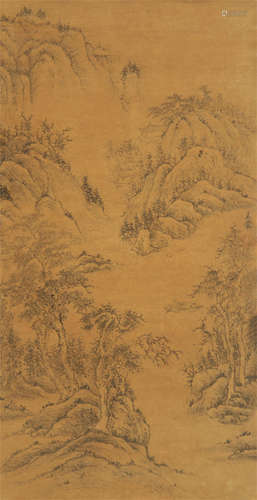 CHINESE PAINTING OF PINES IN MOUNTAINS BY WANG MENG