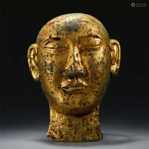 CHINESE GILT BRONZE MASK