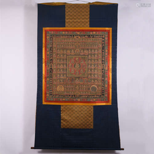 CHINESE EMBROIDERY THANGKA TAPESTRY OF BUDDHAS GATHERING