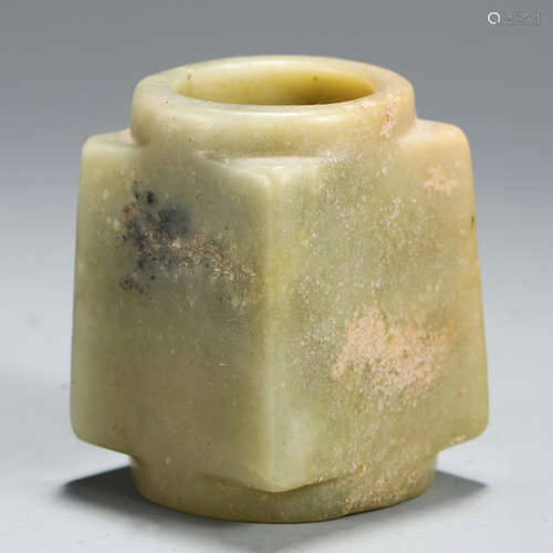 CHINESE JADE CARVED CONG SQUARE VASE