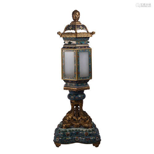 CHINESE CLOISONNE JADE INLAID PALACE LIGHT