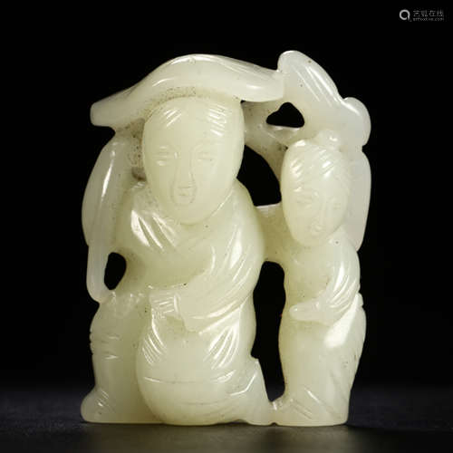 CHINESE HETIAN JADE CARVED BOYS TABLE ITEM