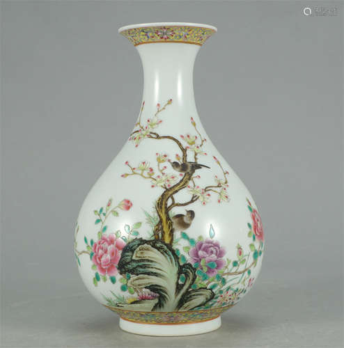 CHINESE FAMILLE ROSE FLOWERS YUHUCHUN VASE