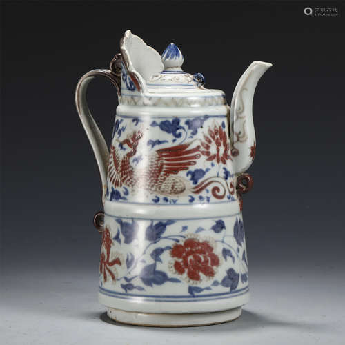 CHINESE BLUE AND WHITE UNDER GLAZED RED TEAPOT