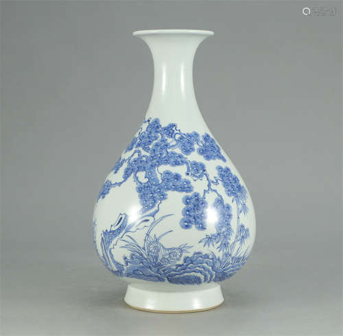 CHINESE BLUE AND WHITE YUHUCHUN VASE WITH PINE BAMBOOS PLUM MOTIF