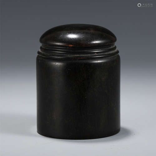 CHINESE ROSEWOOD CARVED CRICKET JAR AND COVER