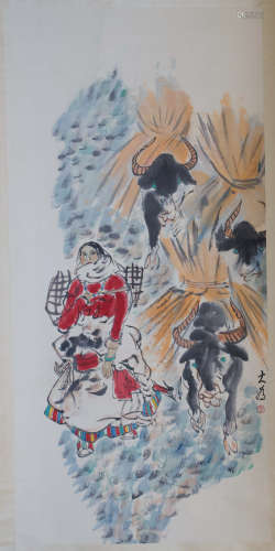 A Chinese Herding Painting, Liu Dawei Mark