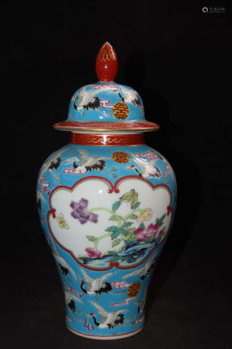 A Chinese Famille Rose Porcelain Jar with Cover