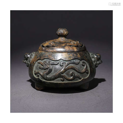 A Chinese Openwork Bronze Censer with Dragon Pattern
