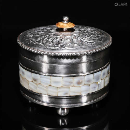 A Chinese Mother-of-Pearl-Inlaid Silver Plate Bronze Jar with Cover