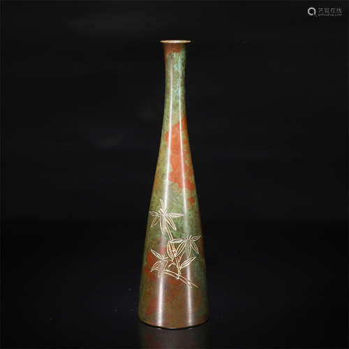 A Chinese Bronze Vase with Bamboo Pattern