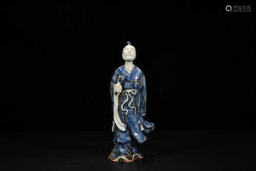 A Chinese Blue and White Porcelain Statue