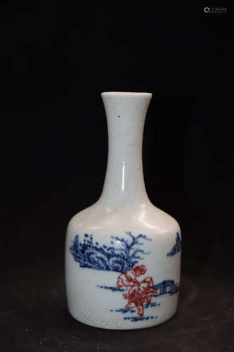 A Chinese Underglazed Copper-Red Blue and White Vase with Immortal Pattern