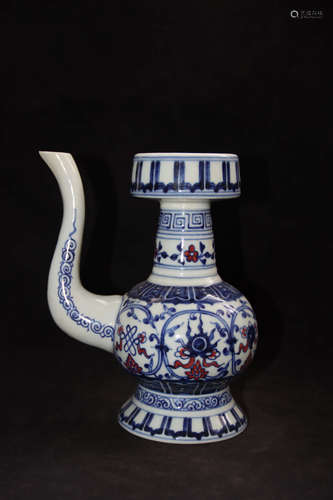 A Chinese Underglazed Copper-Red Blue and White Pot