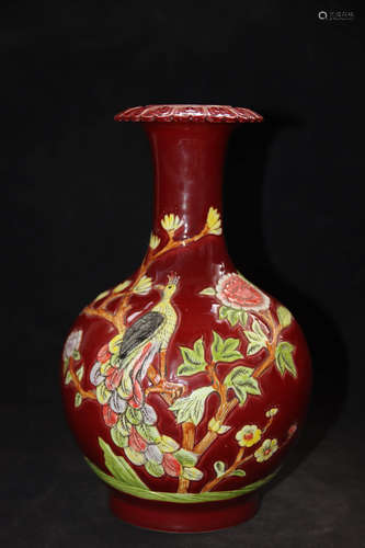 A Chinese Red-Glazed Lobed Vase