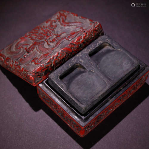 A Chinese Cinnabar Lacquer Inkcase with Duan Inkstone
