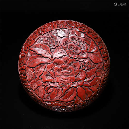 A  Chinese Cinnabar Lacquer Case and Cover with Peony Pattern