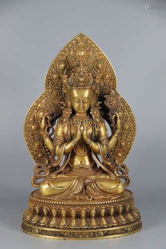 A Chinese Gild Copper Statue of Fou r-Armed Avalokitesvara