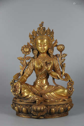 A Chinese Gild Copper Statue of Green Tara