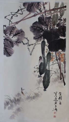 A Chinese Luffa Painting,Wang Xuetao Mark