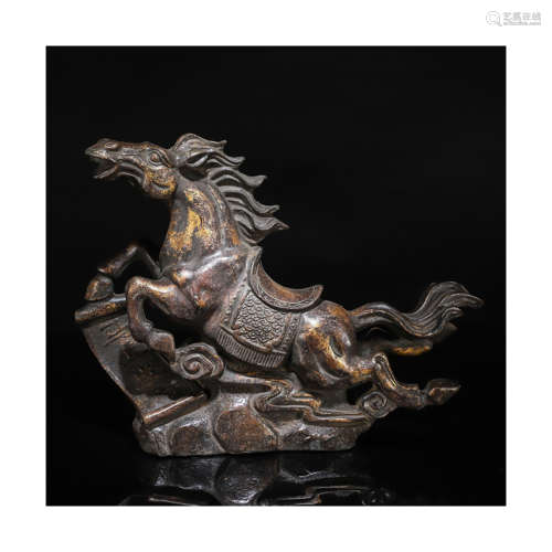 A Chinese Gilt-Lacquer Bronze Horse Ornament