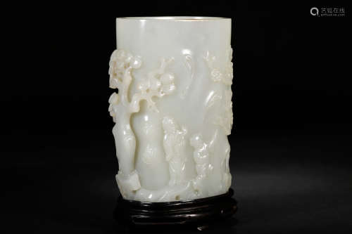 A Chinese Hetian Jade Brush Pot