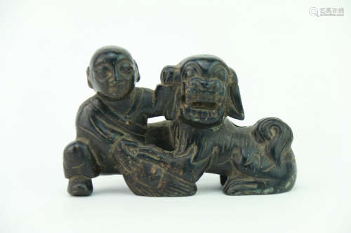 A Chinese Stone Carved Figure and Dog