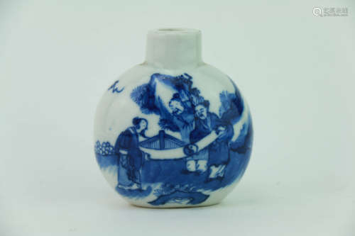 A Chinese Blue and White Figure Painted Porcelain Snuff Bottle