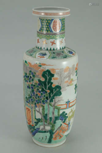 A Chinese Famille Verte Mallet Vase with Figure Painted
